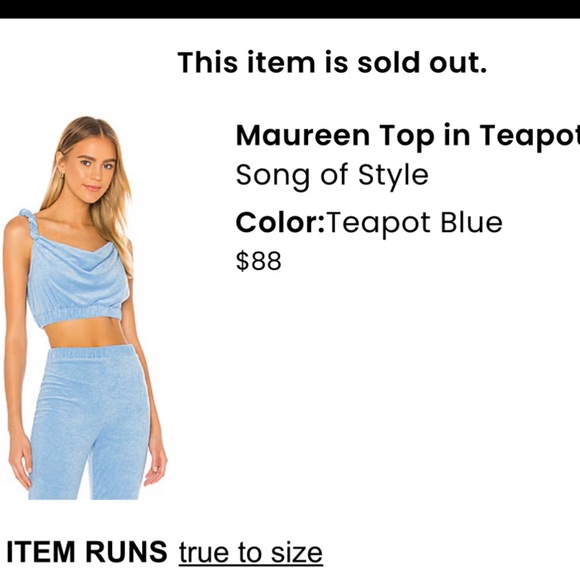 New Song of Style blue terry crop top XS - Picture 2 of 7